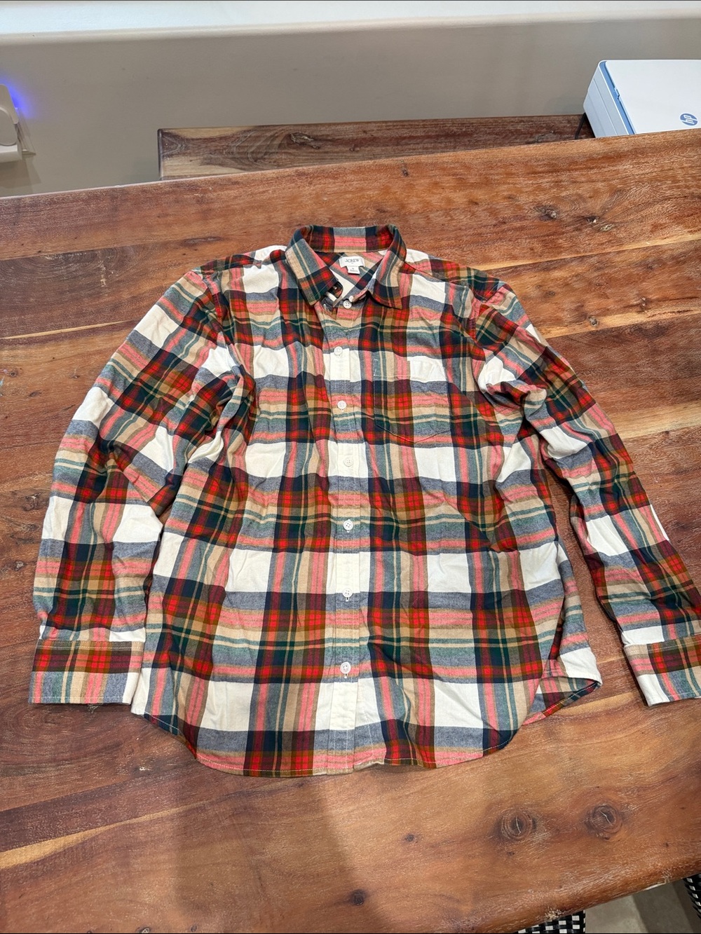 J. Crew Factory Red, Green & Cream Plaid Button-Down Shirt sz small